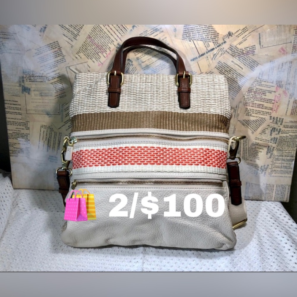 🛍️ Fossil Woven with Leather Explorer Bag